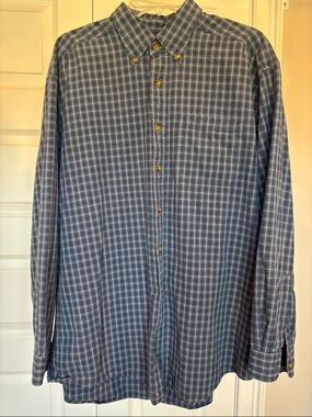 L.L. Bean Blue Plaid Button Down Shirt Size L Heavyweight Cotton Classic Fit